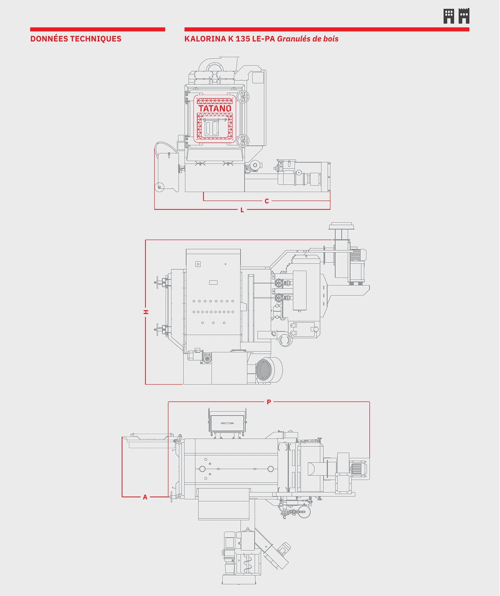 Technical drawing: Kalorina LE-PA Class 5 (Wood chips) — dimensions and architecture