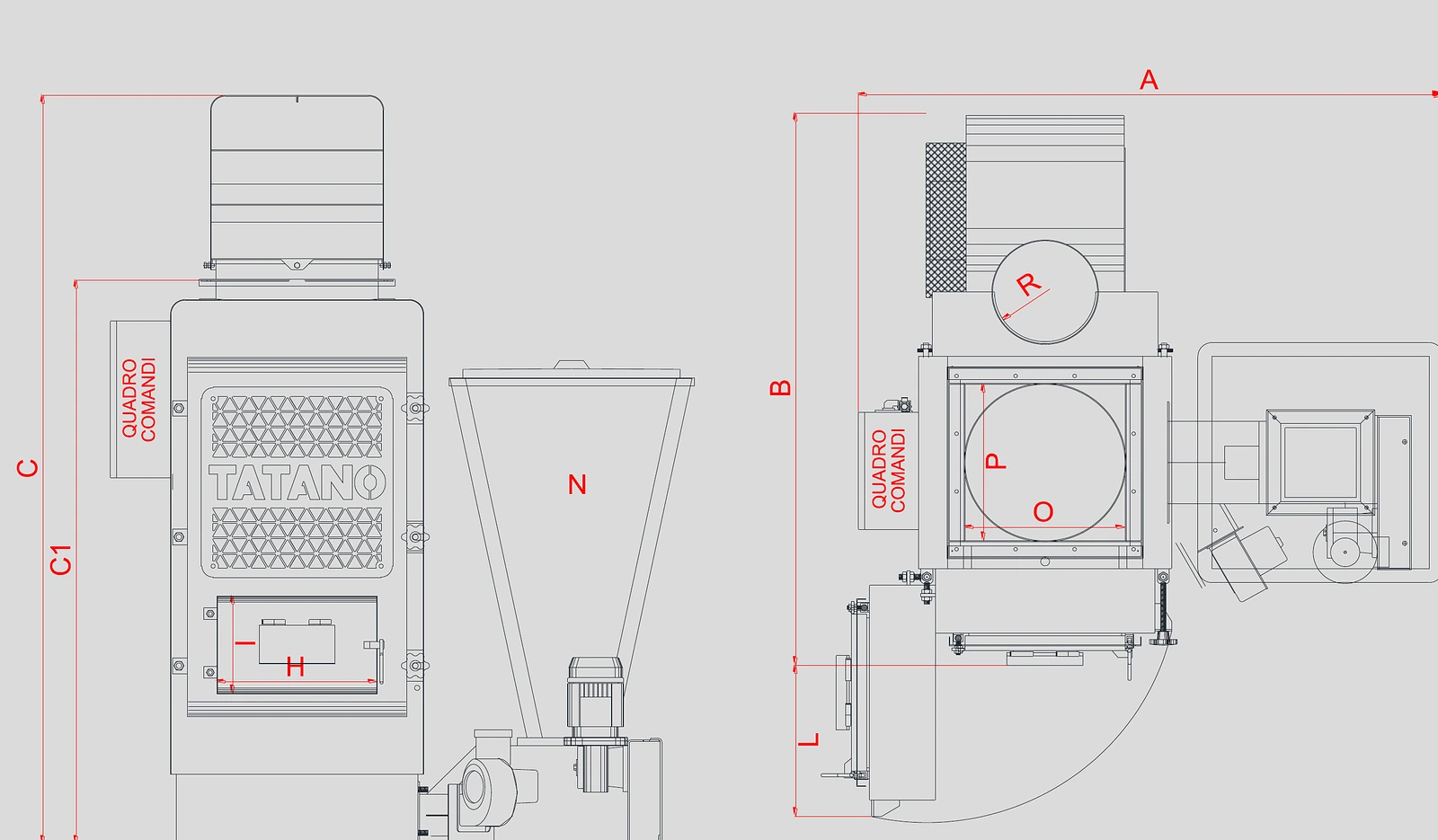 Technical drawing: Kalorina Serie 24 E (Pellet) — dimensions and architecture
